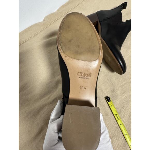 Chloé Ankle Boots Womens Size 39.5 Black Leather Chelsea Scalloped Made in Italy - Picture 11 of 15